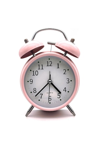 Valkyrie 16cm Büyük Boy Akar Saniyeli Alarm Çalar Saat - Nostaljik Masa Saati Pembe