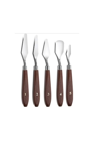 Palet Bıçağı 5 Parça Paslanmaz Çelik Spatula Seti, Kil Hamuru Pasta Krema Yağlıboya İçin Ahşap Saplı Süsleme Şekil Verme Ve Kazıma, Boya Araçları,mutfakta Ve Diğer Hobi Ve El Sanatları İçin 0