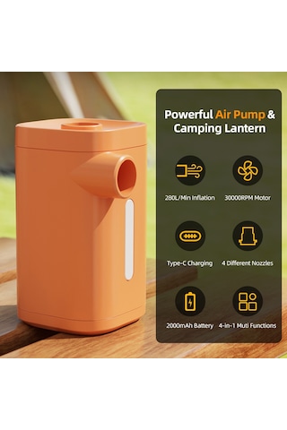 Tenfowee Portatif Li-pillu 50w Hızlı Şişirici-üfleyici, 30000rpm Motor, 280l/dak, 2 Vites, Işık Fonksiyonu, Type-c Şarj, 4 Uç, 2000mah, Turuncu