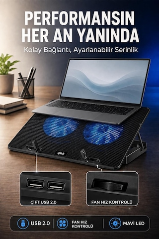 Uptech Laptop Soğutucu Çift Fanlı Ayarlanabilir Dizüstü Bilgisayar Soğutma Fanı