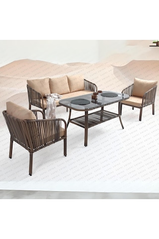 Capri Swing Artemis Üçlü Rattan Balkon Bahçe Takımı Kahve