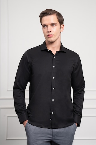 Morven Erkek Siyah Trend İtalyan Yaka Slim Fit Dar Kesim Gömlek 25mc004017001 Siyah Siyah