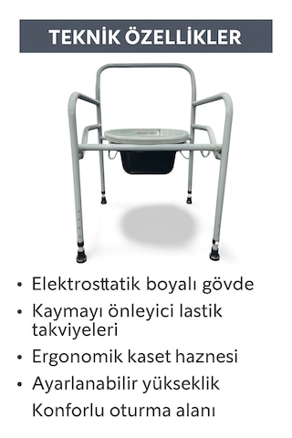 Portatif Tuvalet Sandalyesi Metal Gövdeli Çıkarılabilir Hazneli Hasta, Yaşlı Ve Engelli Kullanımına Uygun