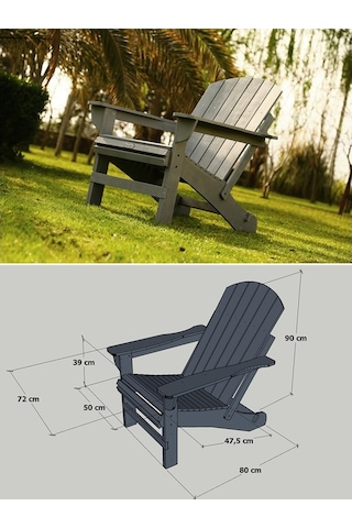 Mandu Adirondack Ahşap Bahçe Sandalyesi Gri Antrasit
