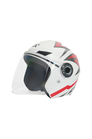 Gp Gx Mks005-Pwrg Şeffaf Vizörlü Motosiklet Yarım Kask Beyaz Kırmızı