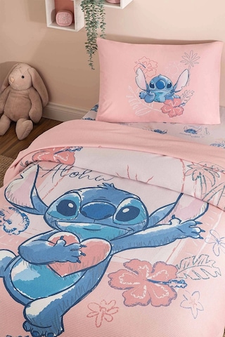 Özdilek Lisanslı Tek Kişilik Çocuk Pike Takımı-stitch Aloha Pembe