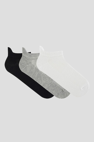 Los Ojos 3 Çift Çok Renkli Pamuklu Kısa Boy Sneaker Çorap Everyday Siyah-Gri-Beyaz