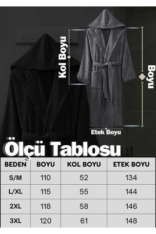 Eponj Home Kapüşonlu Bornoz Doğa Antrasit 3xl Antrasit