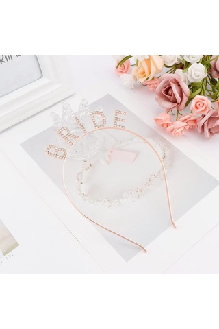 Mey İthalat Rose Gold Renk Bekarlığa Veda Kristal Taş Bride Tacı İthal 16x10 Cm Altın - Gül