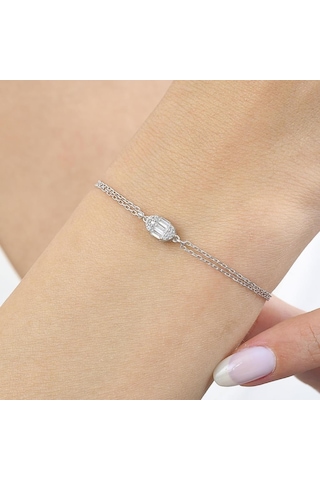 Pırlanta Montür Minimal Oval Baget Gümüş Bileklik