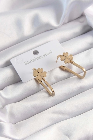 316l Çelik Altın Renk Geometrik Yonca Model Küpe