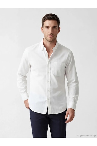Lc Waikiki Beyaz Regular Fit Keten Görünümlü Erkek Gömlek
