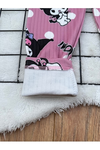 Tunays Shopping Kuromi Baskılı Kışlık Şardonlu Çocuk Tayt Pembe