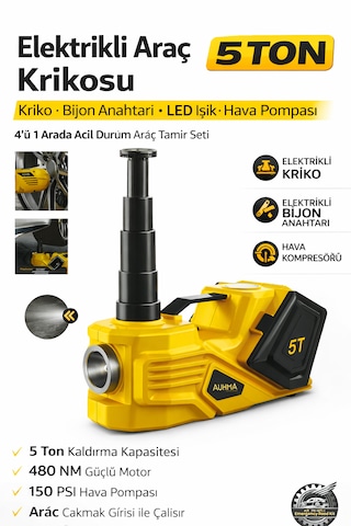 Elektrikli Hidrolik Kriko Hava Pompası Bijon Anahtarı Bijon Anahtarı Led Işık 4'ü 1 Arada Acil Durum Araç Tamir Seti