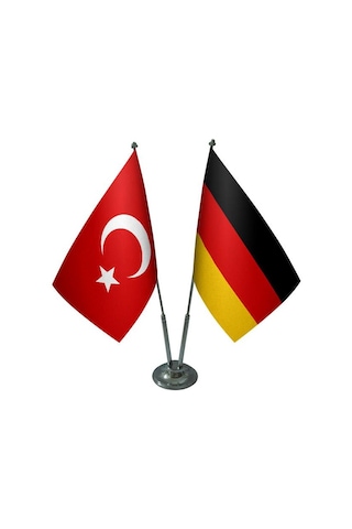Masa Üstü Almanya Bayrağı Türk Bayrağı İkili Krom Direk Masa Bayr