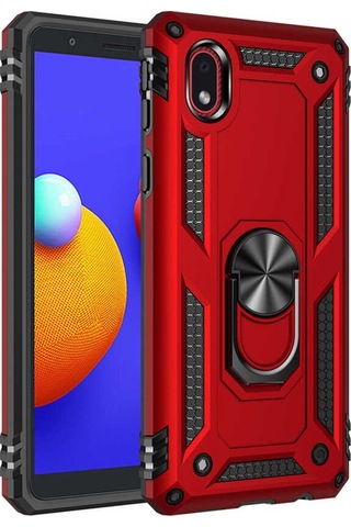 Galaxy A01 Core Kılıf Zore Vega Yüzüklü Standlı Zırh Kılıf