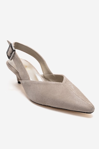Luvishoes Dıorıs Bej Süet Hakiki Deri Kadın Kısa Topuklu Ayakkabı