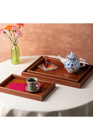 Porsima 130105045 Ahşap Tepsi 3lü Set Çay Kahve Bambu Sunumu Tepsi Seti Ahşap