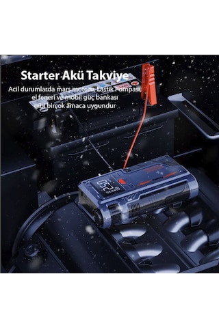 Turbo Akü Takviye Ve Lastik Şişirme Pompası Powerbank Özellikli Akü Starter Acil Durum Kiti
