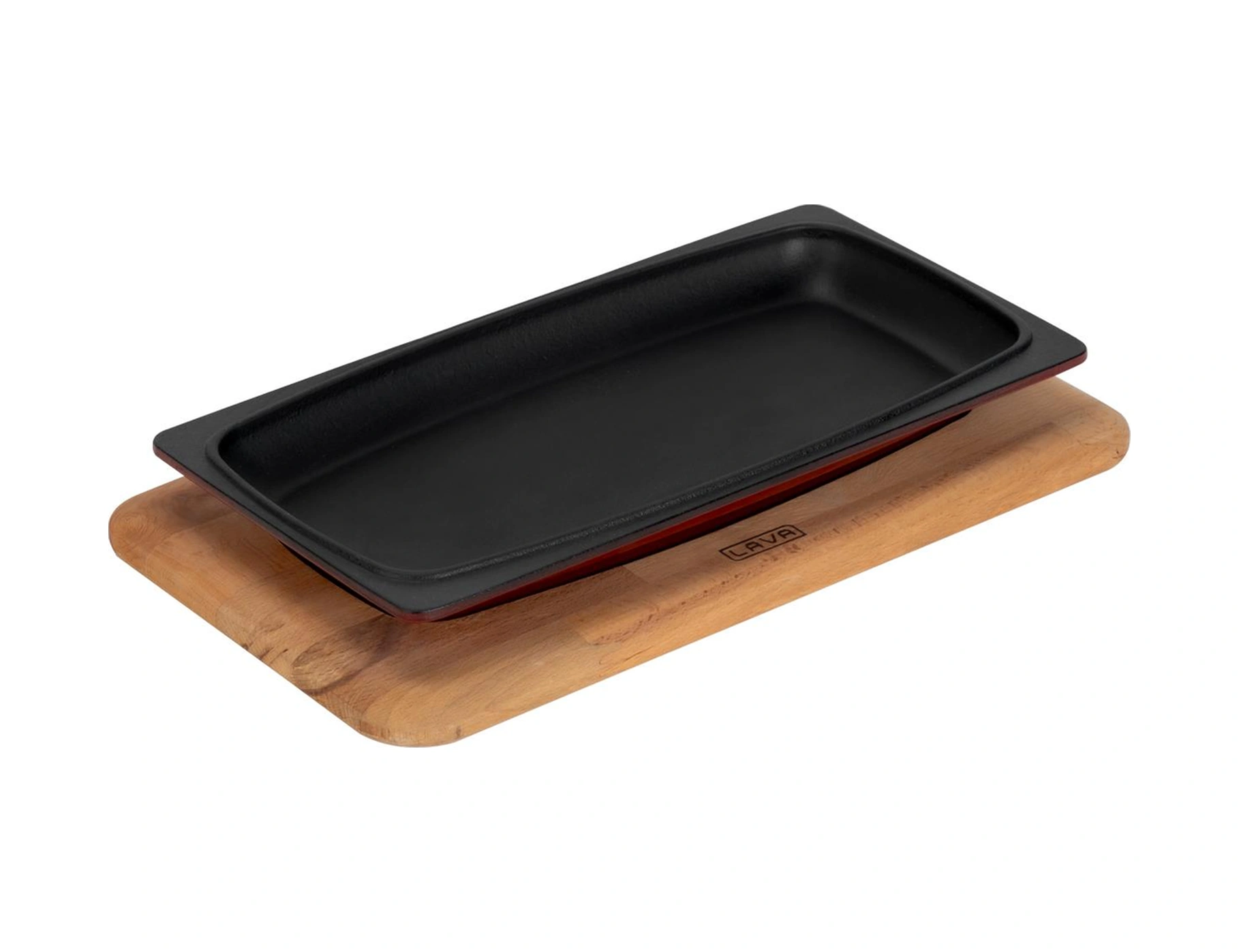 Lava Döküm Dikdörtgen Servis Tabağı Ve Kayın Servis Ahşabı. Ölçü 30x15cm. Bordo