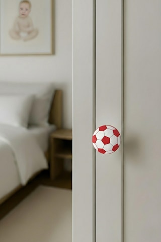 Futbol Topu Çocuk Odası Mobilya Kulbu - Polyester - Tek Vidalı Dolap ve Çekmece Kulpu Kırmızı-beyaz