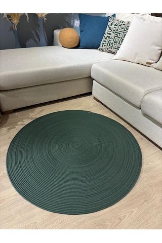 Jüt Yuvarlak Hasır Görünümlü Klasik Halı Kilim Yeşil