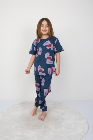 %100 Pamuk Yazlık Kısa Kollu Terletmeyen Yumuşak Kumaşlı Kız Çocuk Pijama Takımı Lacivert