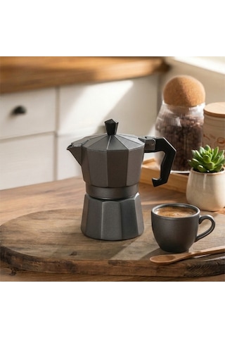 Porsima Mnb05742-2 Ocaküstü Moka Pot 3 Fincanlık Alüminyum Kahve Espresso Cezvesi Antrasit 150ml