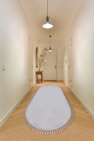 Vl Oval Comfort Overloklu Peluş Yolluk Açık Gri Oval Gri Ponpon