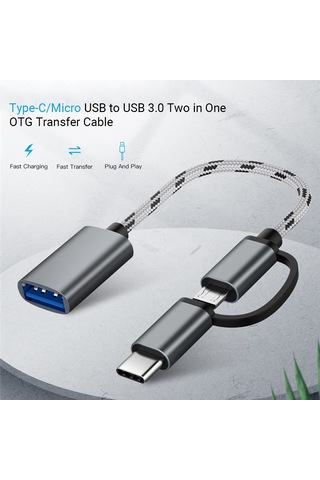 Suofeng Nylon Örgü Type-c/micro Usb Çift Uçlu Veri Kablosu - Usb 3.0 5gbps Hızlı Transfer - Android Telefonlar İçin - Gri Renk