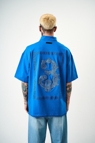Respire Erkek 3 Nakışlı Yarım Fermuarlı Oversize T-shirt Mavi