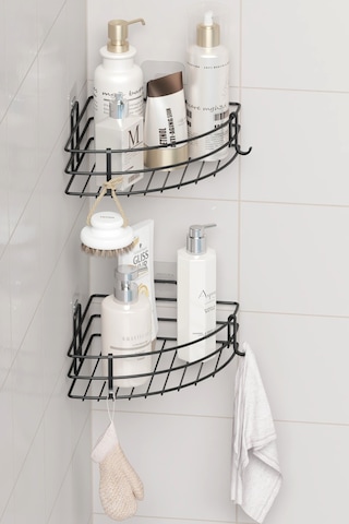 Zabata Yapışkanlı 2 Li Set Banyo Köşeliği Köşe Rafı Duş Şampuanlık Duvar Düzenleyici Organizer Raf Siyah