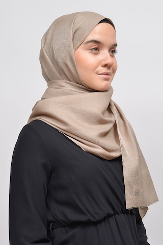 Altobeh Kadın Düz Renk Pırıltı Simli Tesettür Shawl Parlak Abiye Şal - Açık Vizon