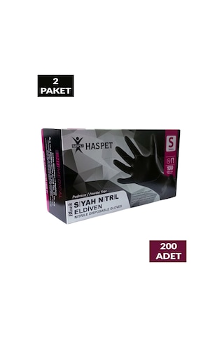 Siyah Nitril Pudrasız Eldiven S Beden İkili Paket 200 Adet