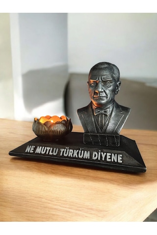 Atatürk Ne Mutlu Türküm Diyene Temalı Atatürk Biblo Mumluk Gümüş Eskitme 0