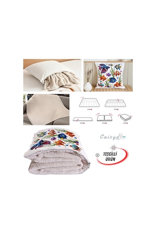 Nakışlı Punch Efektli Balıklar Baskılı Tv Battaniyesi Olabilen Dekoratif Yastık Kırlent Battaniye Çok Renkli