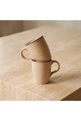 Güral Bej Rölyef Desenli 2li Porselen Mug Bardak Seti Diğer