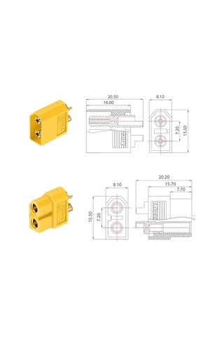 Xt60 Li-po Pil Erkek Dişi Soket Takım Konnektörü
