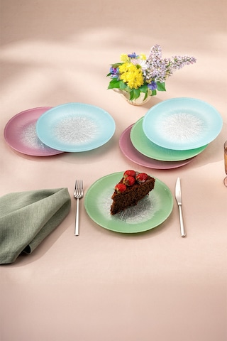 Emsan Pastel 6 Kişilik Cam Pasta Seti 21 Cm Renkli