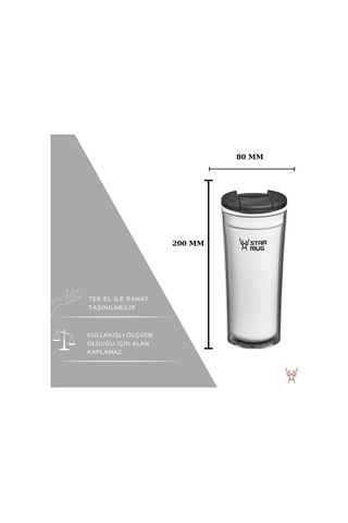 Star Mug 350 Ml Opak Seri - Beyaz Çift Katmanlı Mug - Piknik Kamp Outdoor Ofis Otel Kafe Okul Kampüs Beyaz