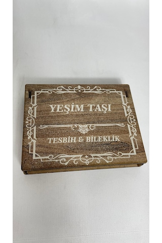 Özel Ahşap Kutulu Yeşim Taşı Tesbih Bileklik Set Doğal Taş