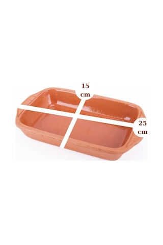 Elizi Çömlekleri 2 Li Dikdörtgen Sırlı Fırın Tepsisi, Toprak Güveç Fırın Kabı Seti Sırlı 25x15cm Toprak