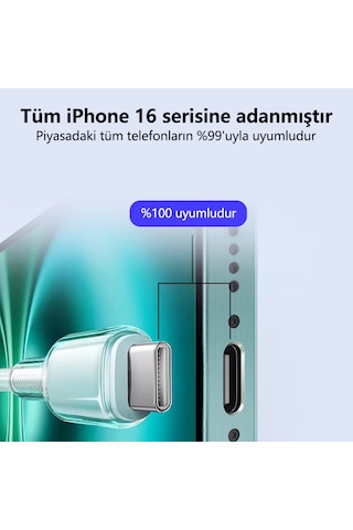 Buz Kristal Dokuma 65w Hızlı Şarj Kablosu 1m Apple İphone 16 & Üstü Type-c To Type-c Pd3.0 Uyumlu Isı Kontrollü 1m Type-c - Type-c For İphone 16