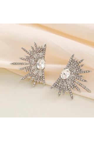 Büyük Bitkili Ve Parlak Zirkonlu Küpe Gümüş