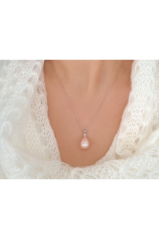 Sirius Pırlanta Taşlı Drop Pembe Inci Kolye 0802P0001