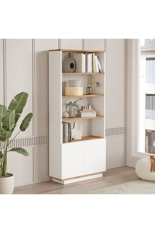 Aven Kitaplık 168cm Raf 2 Kapaklı Raflı Çam-beyaz Ave16-aw Beyaz