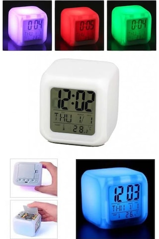 Renk Değiştiren Dijital Alarm Küp Saat Çok Renkli
