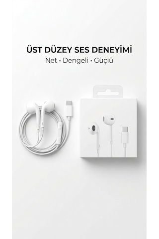 Premium USB-C Kablolu Kulaklık İçi Mikrofonlu HD Ses Tüm Type-C Telefon Tablet ve Bilgisayarlarla Uyumlu