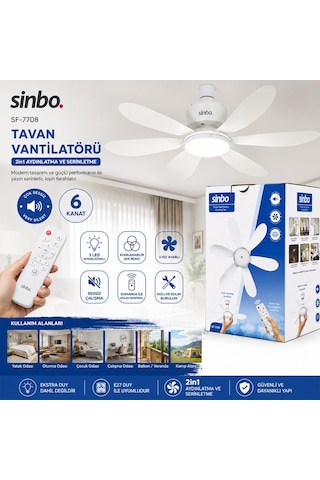 3 Led Aydınlatmalı - Sessiz Çalışma 6 Kanat - Kumanda Tavan Vantilatör Sf-7708 5492
