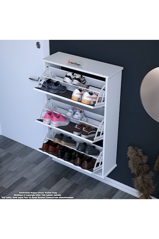 Modilayn Varbi Asma Antre 72x115x26 Cm Lik 3 Düşer Kapak 6 Göz Bölmeli Ayakkabılık Antrasit - Beyaz